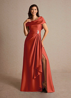 Azazie Branford Mother of the Bride Dresses Rust A-Line Pleated Stretch Satin Dress image6