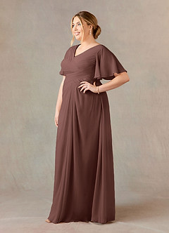 Azazie Morning Glory Abiti per la Madre della Sposa Abito A-Line in Chiffon Increspato con Scollo a V Espresso image7
