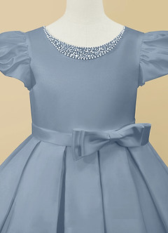 Azazie Jewel vestidos de niña de las flores Vestido de Azul Polvoriento de Satin Mate de Princesa con Plisado image7
