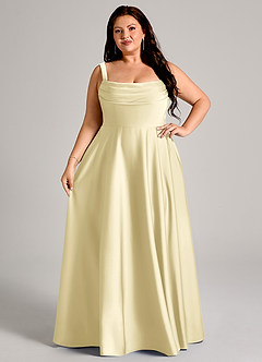 Azazie Shaude Bridesmaid Dresses Lemon Sorbet A-Line Pleated Stretch Satin Dress image12