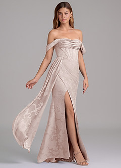 Azazie Amyra Bridesmaid Dresses Blushing Pink Mermaid Off the Shoulder Floral Burnout Convertible Dress image4