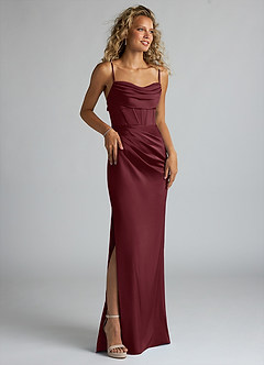 Azazie Mai Brautjungfernkleider Etui Plissee Stretch-Satin Kleid Cabernetrot image3
