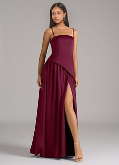Azazie Adeline Bridesmaid Dresses Mulberry A-Line Strapless Stretch Satin Convertible Dress image6