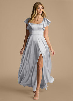 Azazie Bondi Bridesmaid Dresses Silver A-Line Bow Metallic Satin Dress image6