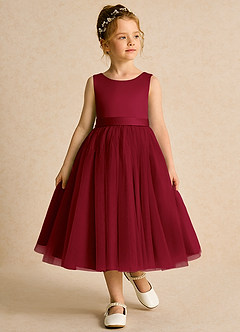 Azazie Pear Flower Girl Dresses Burgundy Ball-Gown Bow Tulle Dress image4