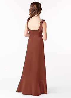 Azazie Barbara Junior Auburn A-Line Bow Matte Satin Dress image3