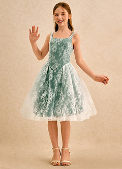Azazie Cubbie Girls Formal Blumenmädchenkleider A-Linie Spitze Kleid Dunkelgrün image5
