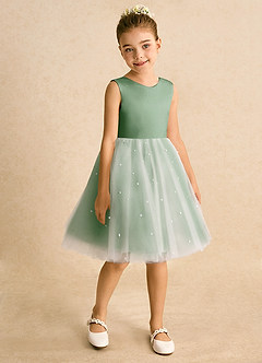 Azazie Esme Flower Girl Dresses Matcha Ball-Gown Bow Tulle Dress image7