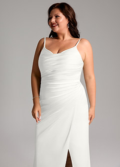 Azazie Deandra Vestidos de damas de honor Vestido Blanco de Satén Elástico de Corte Sirena con Plisado image12