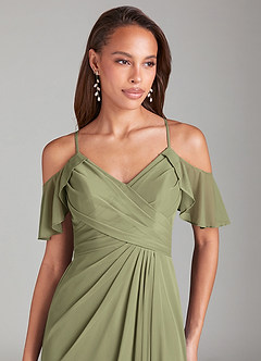 Azazie Dakota Probar vestidos en casa Vestido de Agave de Malla de Corte en A con Vestidos sin tirantes image5