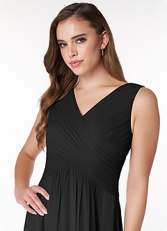 Azazie Flora Brautjungfernkleider A-Linie Plissee Chiffon Kleid Schwarz image5