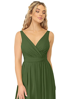 Azazie Kora Brautjungfernkleider A-Linie Plissee Chiffon Kleid Olivgrün image6
