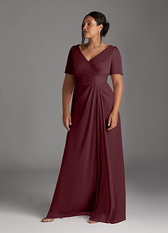 Azazie Bessie Mother of the Bride Dresses Cabernet A-Line Pleated Mesh Dress image9