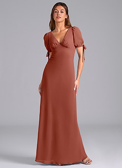 Azazie Pheby Bridesmaid Dresses Auburn A-Line Pleated Chiffon Dress image1