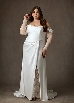 Azazie Alexa Hochzeitskleider A-Linie Herzausschnitt Spitze Kleid Diamantweiß image11