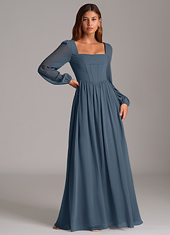 Azazie Maree Abiti da Damigella Abito A-Line in Chiffon Corsetto Blu Nettuno image3