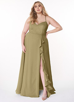 Azazie Naeem Bridesmaid Dresses Moss Green A-Line V-Neck Ruffle Chiffon Dress image7