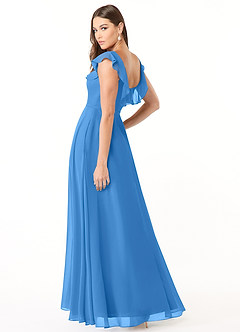 Azazie Jinny Vestidos de damas de honor Vestido de Azul Grisaceo de Gasa de Corte en A con Cuello Cuadrado Acanalado image4