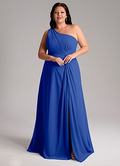Azazie Brooke Robes de demoiselle d'honneur Robe Trapèze en Mousseline de soie Ue épaule Bleu Roi image10