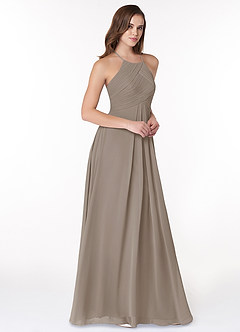 Azazie Ginger Bridesmaid Dresses Taupe A-Line Halter Pleated Chiffon Dress image1