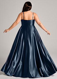 Azazie Elle Bridesmaid Dresses Dark Navy A-Line with Pockets Metallic Satin Dress image8