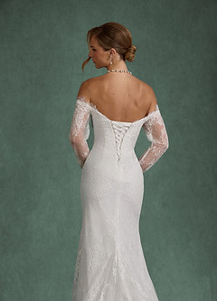 Azazie Kathleen Abiti da Sposa Abito A-Line in Pizzo Spalle Scoperte Bianco Diamante image7