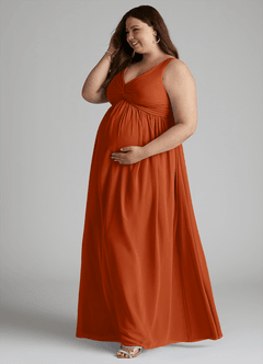 Azazie Yetta Brautjungfernkleider für Schwangere A-Linie V-Hals Versammelt Chiffon Bodenlänge Kleid image10