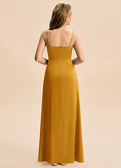 Azazie Abby Junior Robe Trapèze en Satin extensible Plissée Caramel écossais image2