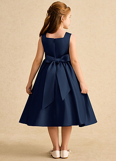 Azazie Peaches Flower Girl Dresses Dark Navy A-Line Bow Matte Satin Dress image2