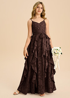 Azazie Peyton Junior Ganache A-Line Pleated Floral Burnout Dress image6