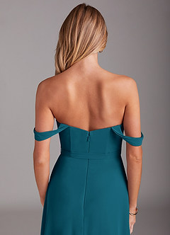 Azazie Aaron Bridesmaid Dresses Ink Blue A-Line Off the Shoulder Chiffon Convertible Dress image8