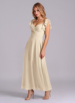 Azazie Leilani 신부 들러리 드레스 A라인 셔링 쉬폰 발목 길이 드레스 image4