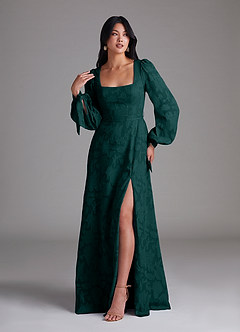 Azazie Leonia Bridesmaid Dresses Pine A-Line Long Sleeve Floral Burnout Dress image4