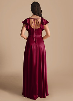 Azazie Bondi Bridesmaid Dresses Burgundy A-Line Bow Metallic Satin Dress image3