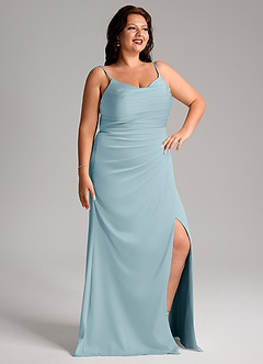 Azazie Deandra Bridesmaid Dresses Moody Blue Mermaid Pleated Stretch Satin Dress image10