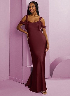 Barbie ♥ Azazie Vestidos de damas de honor Vestido de Cabernet de Satén Elástico de Corte Recto con Plisado image10