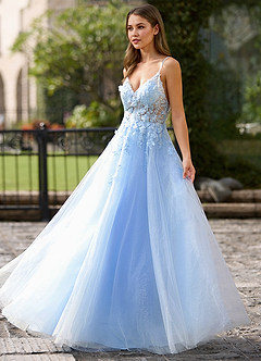 Filigreelace Himmelblau Ballkleid mit 3D-Blumenmuster image5