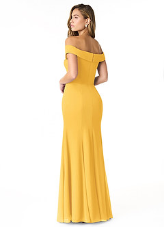 Azazie Lecia Bridesmaid Dresses Marigold Empire Off-The-Shoulder Pleated Chiffon Convertible Dress image4