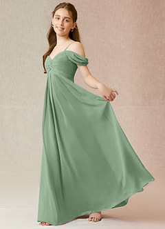 Azazie Kaitlynn Junior Matcha A-Line Off the Shoulder Chiffon Dress image3