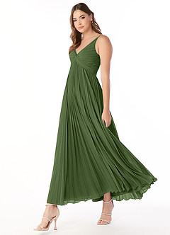 Azazie Raychelle Bridesmaid Dresses Olive A-Line V-Neck Chiffon Dress image3
