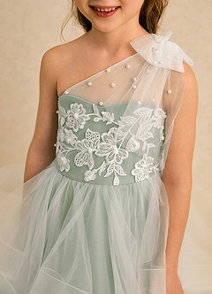 Azazie Zoey Robe Demoiselle D'honneur Fillette Robe Princesse en Tulle Dentelle Vert Sauge image6