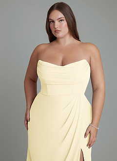Azazie Johana Bridesmaid Dresses Lemon Sorbet Mermaid Off the Shoulder Chiffon Convertible Dress image15