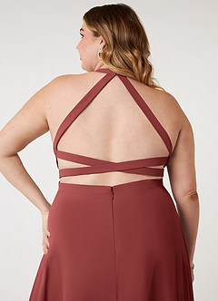 Azazie Clarice Bridesmaid Dresses Terracotta A-Line Halter Chiffon Dress image10