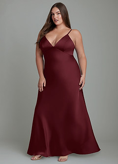 Azazie Stefania Bridesmaid Dresses Cabernet A-Line Stretch Satin Dress image12