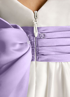 Azazie Sosie Flower Girl Dresses Ivory Lilac A-Line Pleated Matte Satin Dress image6