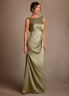 Azazie Baltimore vestidos de madre de la novia Vestido de Musgo Verde de Satén Elástico de Corte en A con Plisado image4