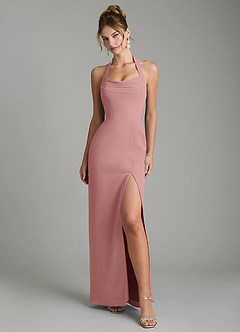 Azazie Arnelle Bridesmaid Dresses Dusty Rose Sheath Pleated Chiffon Dress image1