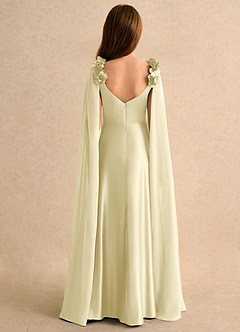 Azazie Rosita Girls Formal Flower Girl Dresses Lemon Sorbet A-Line Pleated Stretch Satin Dress image2