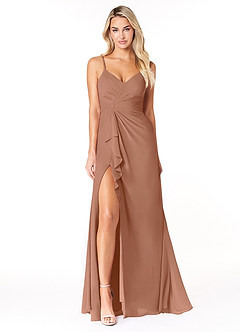 Azazie Emerald Final Sale Matcha A-Line Ruffled Chiffon Dress image4