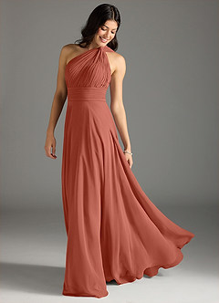 Azazie Charlize Brautjungfernkleider A-Linie One-Shoulder Chiffon Kleid Lehm image1